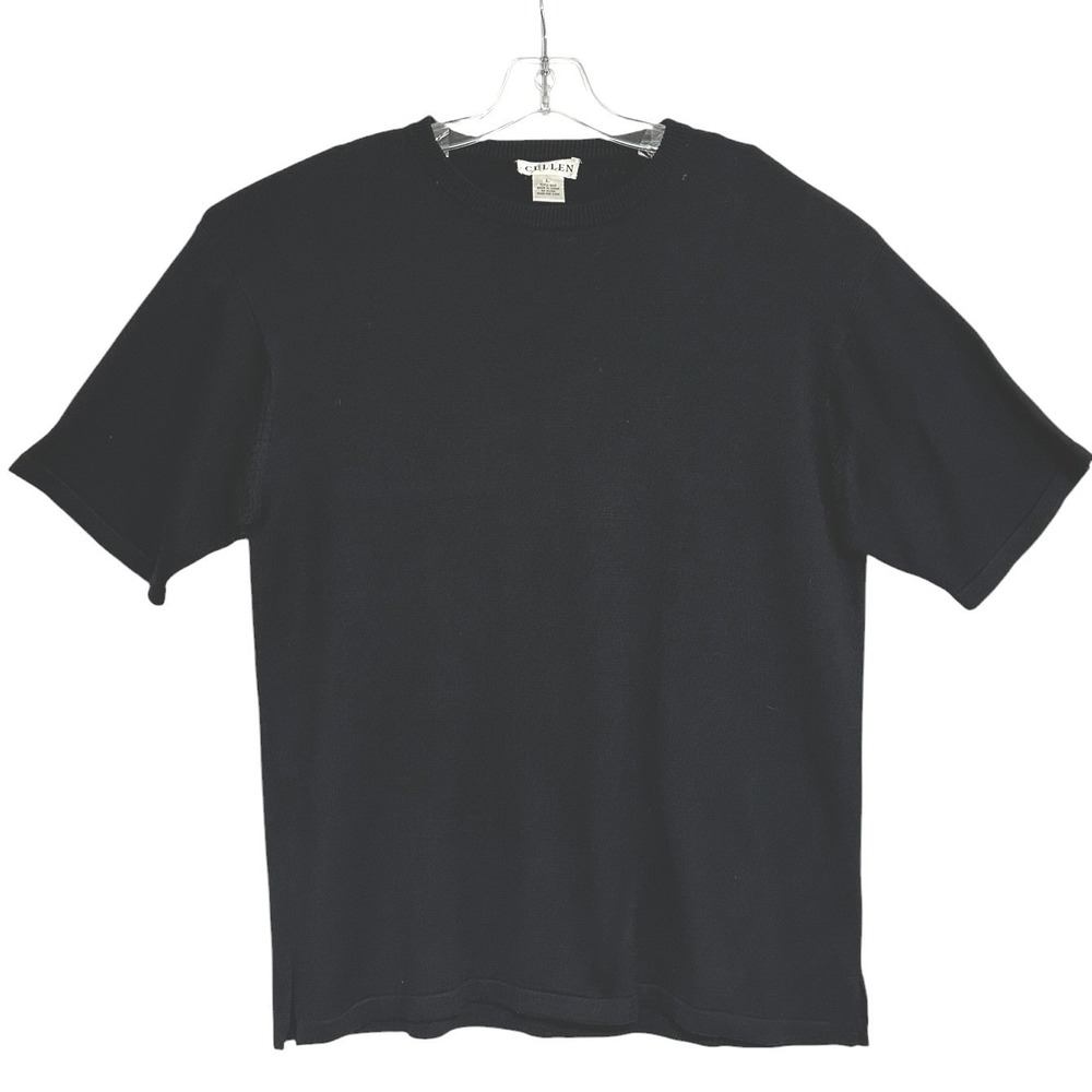 Cullen‎ Sweater Women Black 100% Silk Short Sleeve Luxury Capsule Wardrobe L